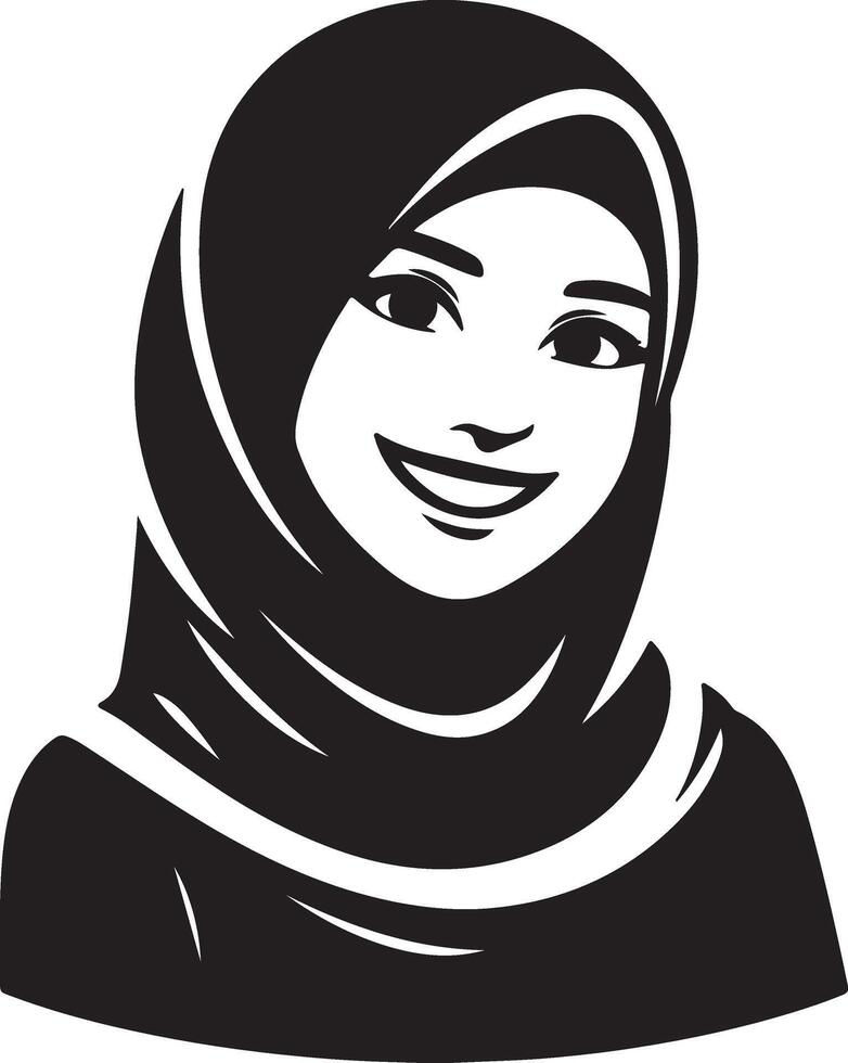 un sonriente hijab mujer plano silueta, negro color silueta 12 vector