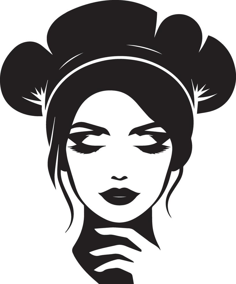 minimal beautiful female chef face silhouette, silhouette, black color, white background 7 vector