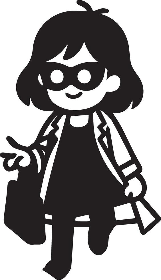 mínimo cómic niña gracioso plano personaje silueta, negro color silueta 10 vector