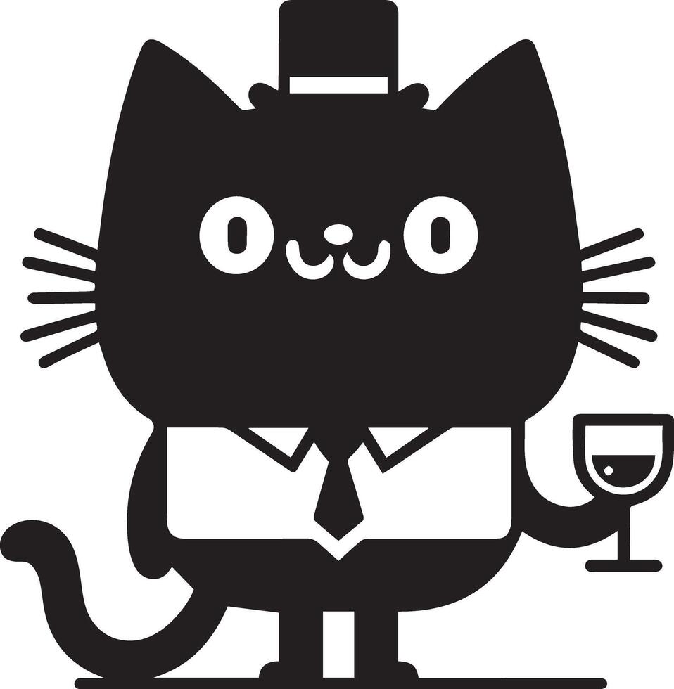 Minimal Funny Character, Mr. cat, silhouette, black color silhouette, white background 23 vector