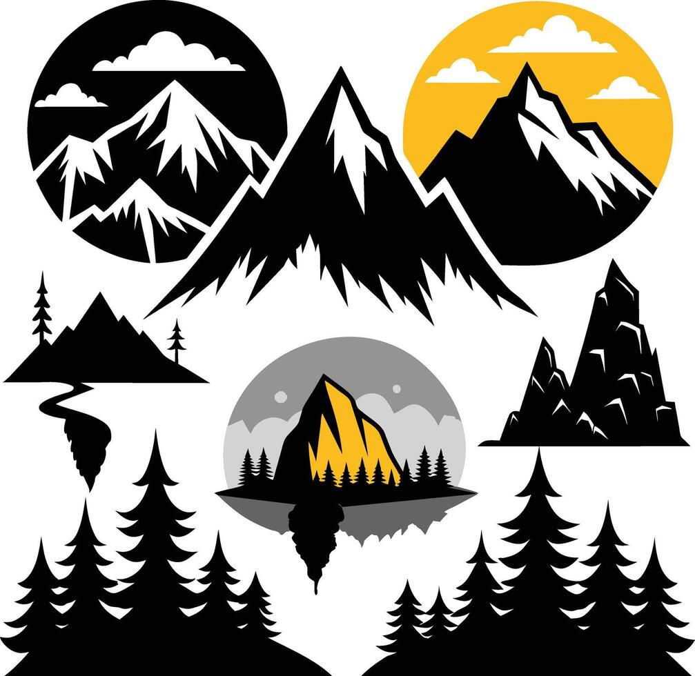 montaña silueta negro y blanco diseño vector