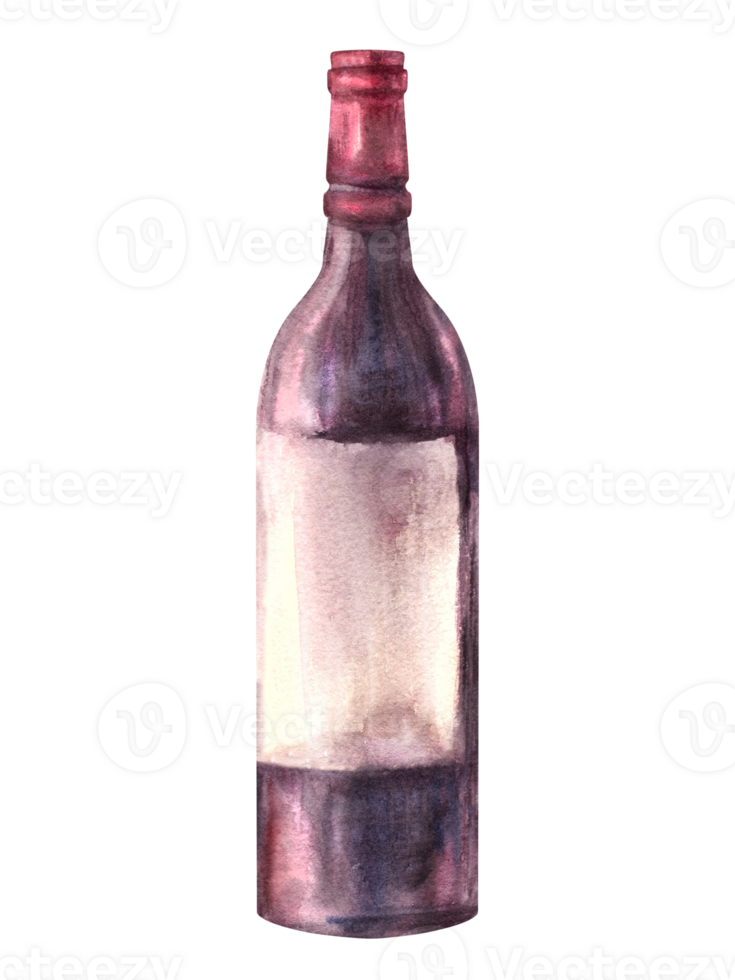 botella de rojo vino. alcohólico bebida, licor, aguardiente, jugo. acuarela mano dibujado ilustración. uva vinificación bebida menú, vino lista, etiqueta, pegatina impresión clipart png