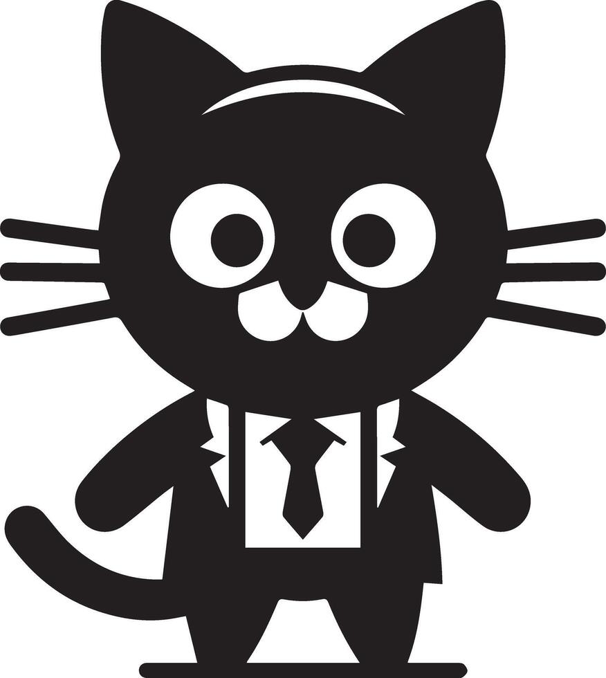 Minimal Funny Character, Mr. cat, silhouette, black color silhouette, white background 9 vector