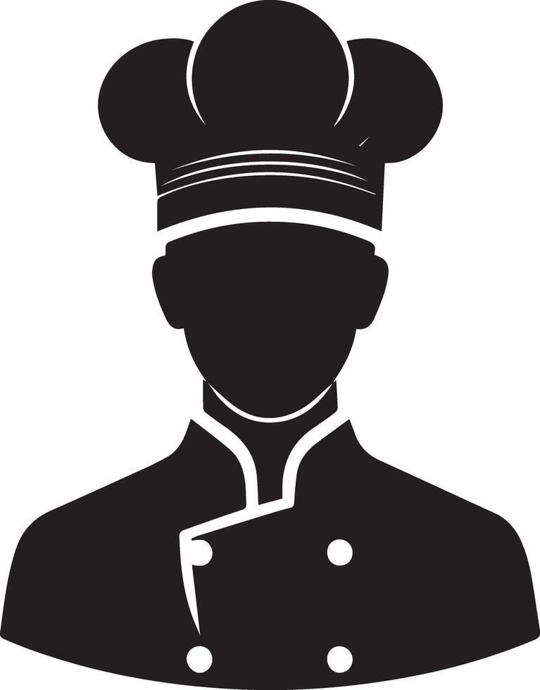 mínimo cocinero uniforme y cara silueta, silueta, negro color, blanco antecedentes 7 7 vector