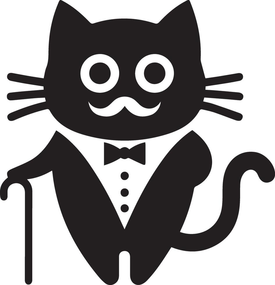 Minimal Funny Character, Mr. cat, silhouette, black color silhouette, white background 12 vector