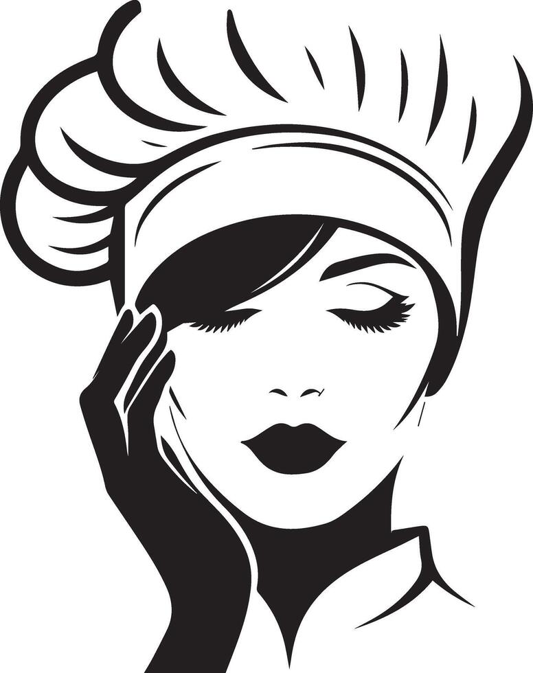 minimal beautiful female chef face silhouette, silhouette, black color, white background 10 vector