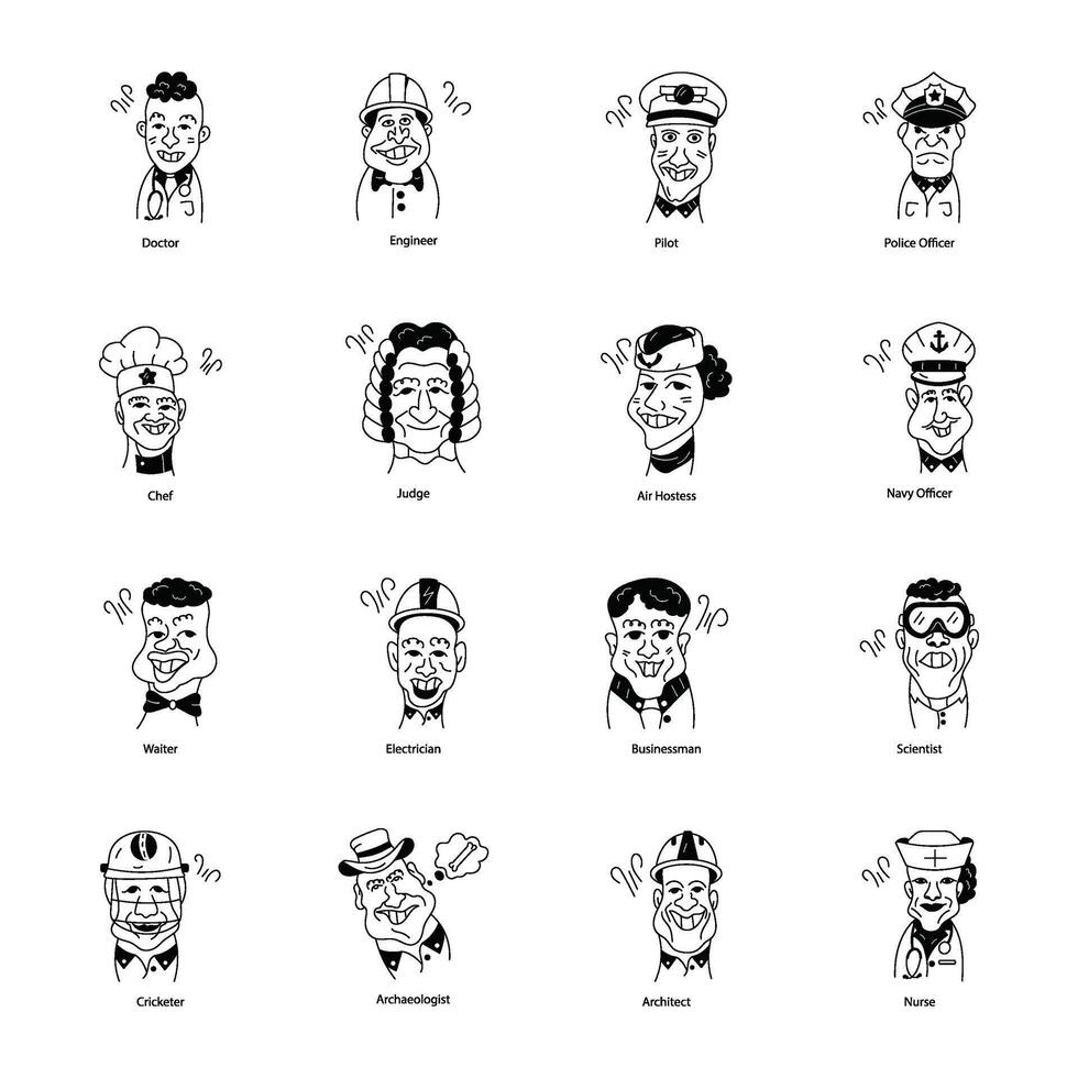 Set of 16 Avatar Fun Doodles vector