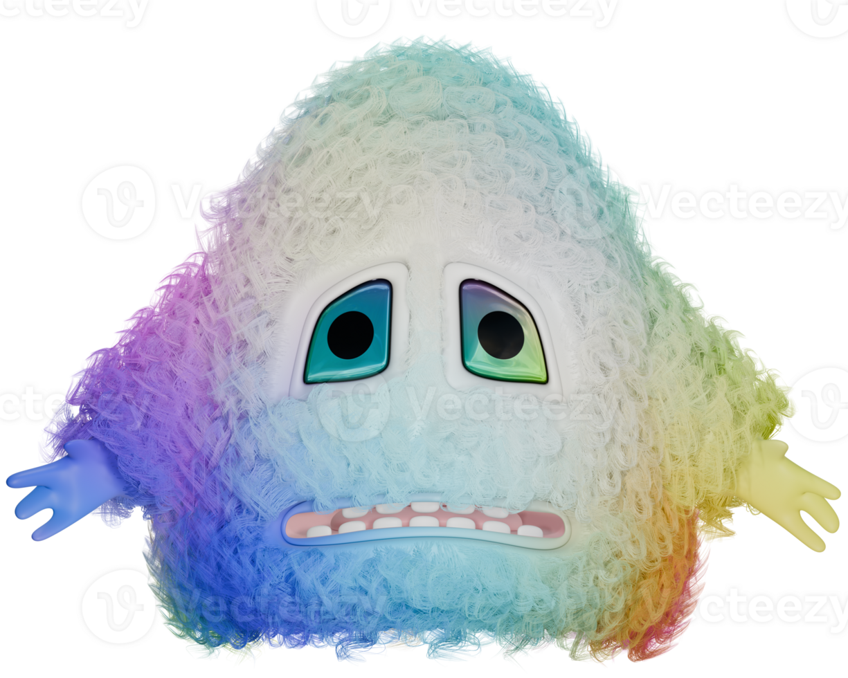 3D personage monster fluffy colorful blue white png