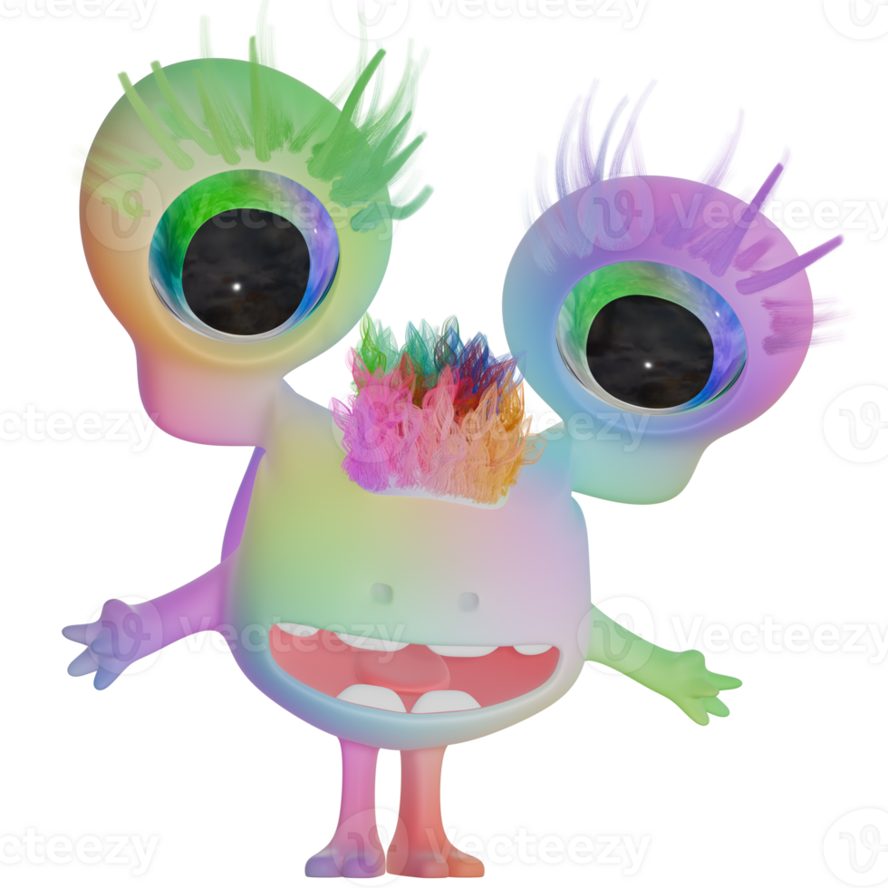 3D personage female amaze colorful purple green png