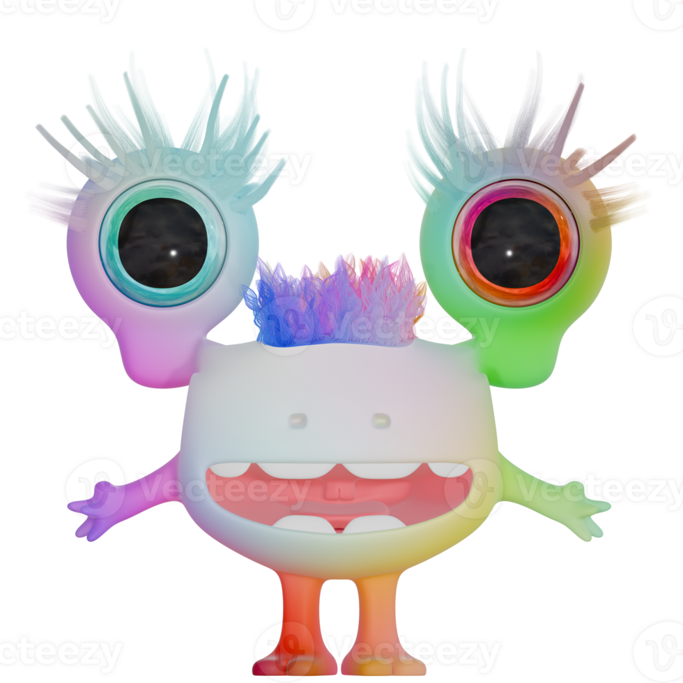 3D personage female amaze colorful pink green png
