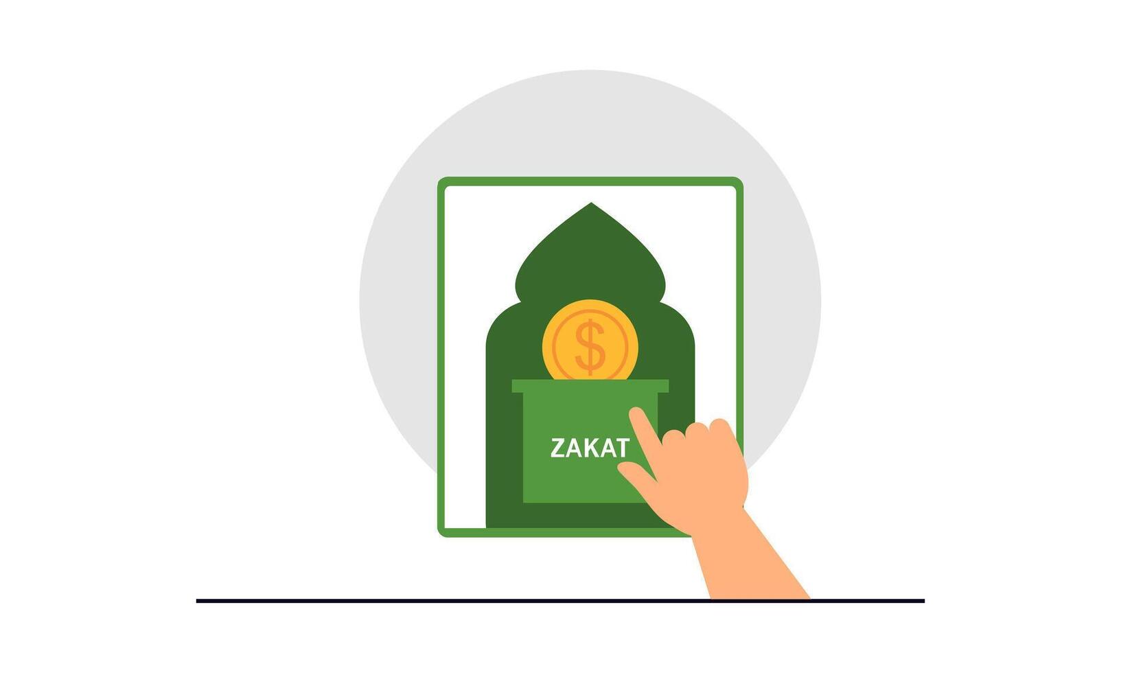 pagar zakat o en línea zakat solicitud para islámico Ramadán concepto vector