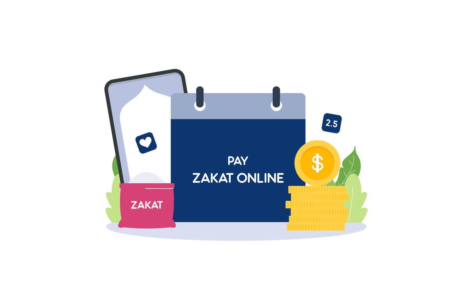 Pay Zakat or online Zakat application for Islamic Ramadan concept vector