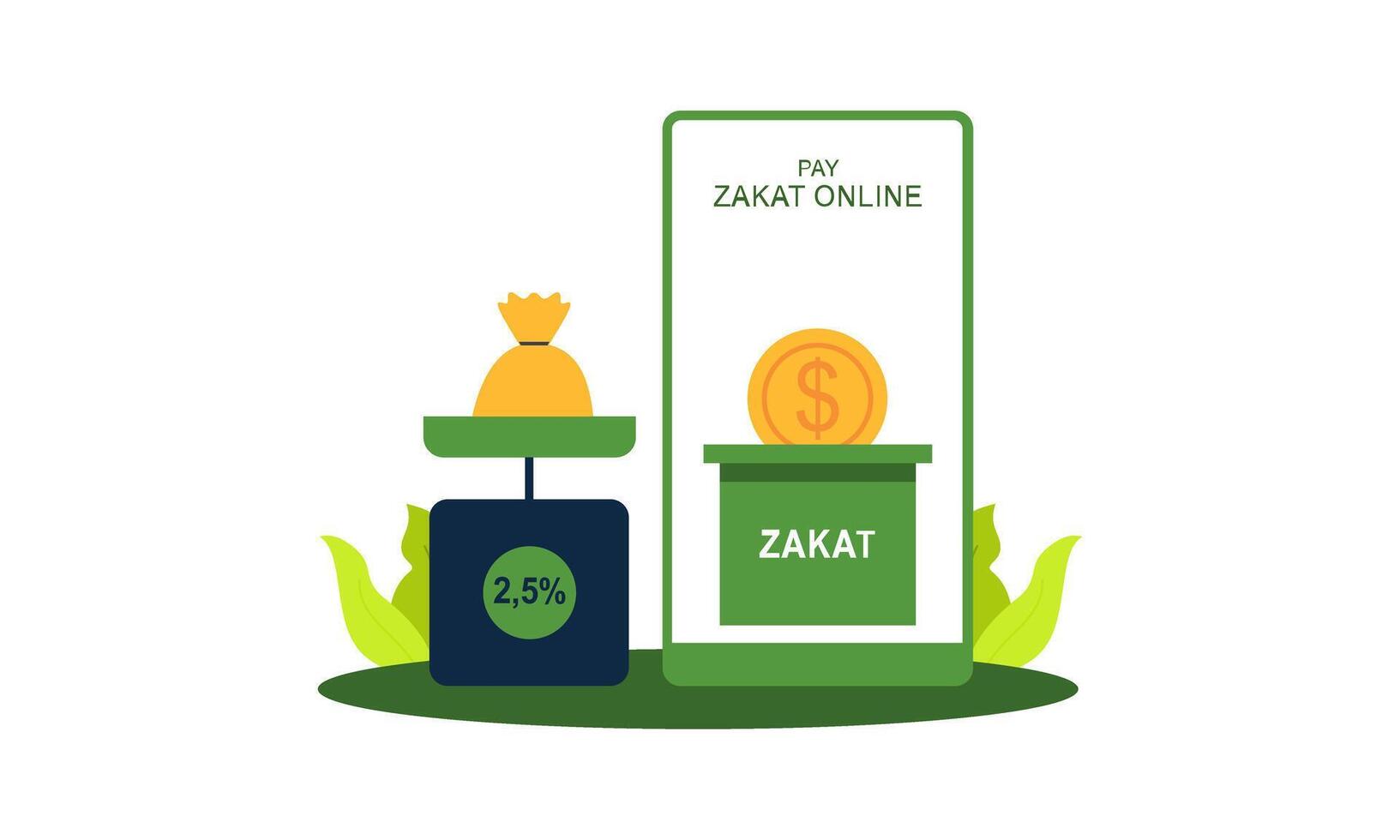 pagar zakat o en línea zakat solicitud para islámico Ramadán concepto vector