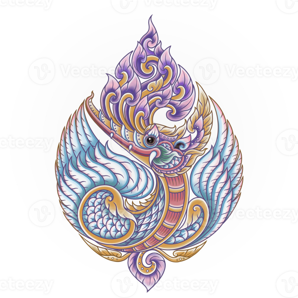 Swan in Thai Art Illustration in the shape of a Water Drop png