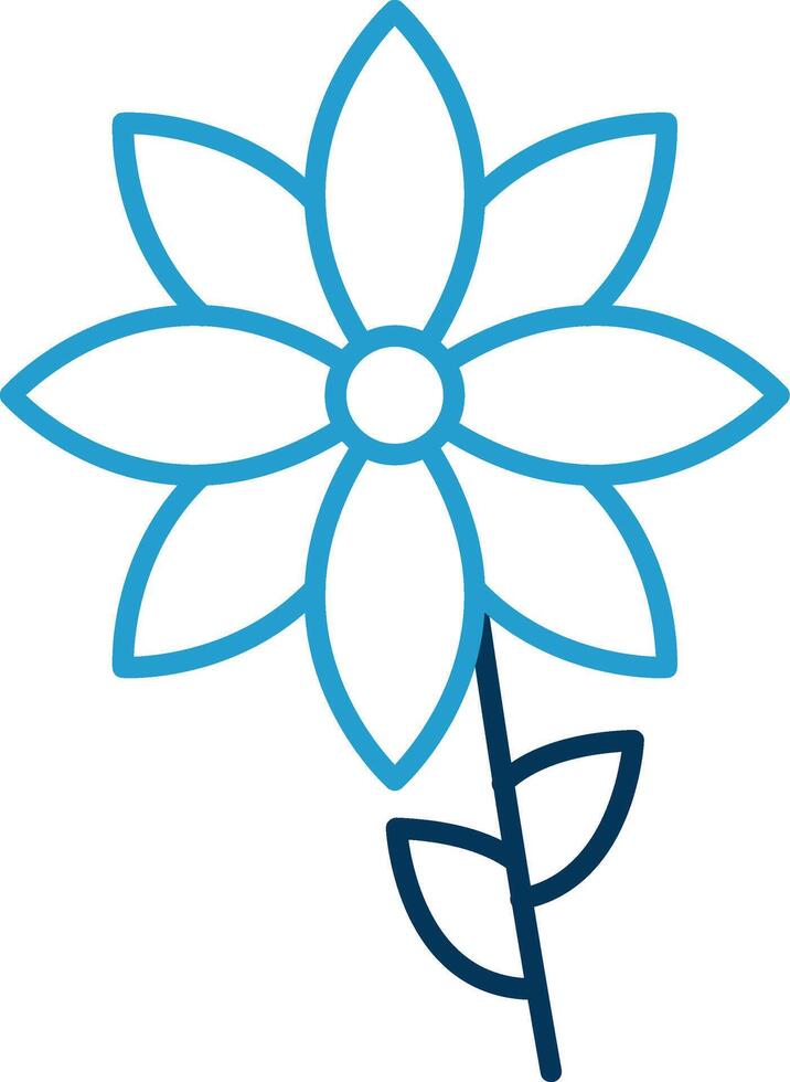 flor línea azul dos color icono vector