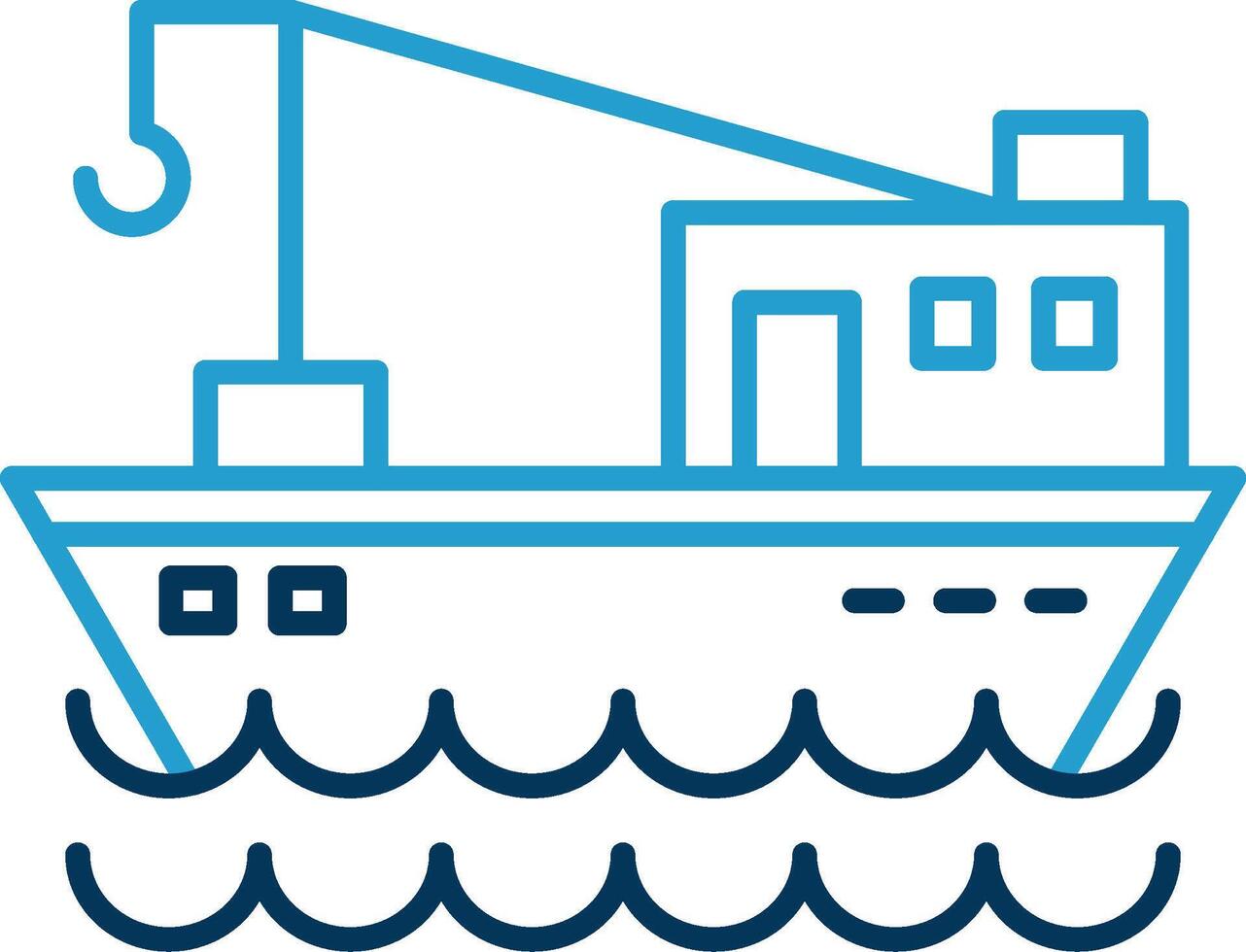 Fishing Boat Line Blue Two Color Icon vector