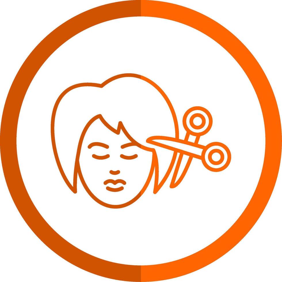 mujer pelo línea naranja circulo icono vector