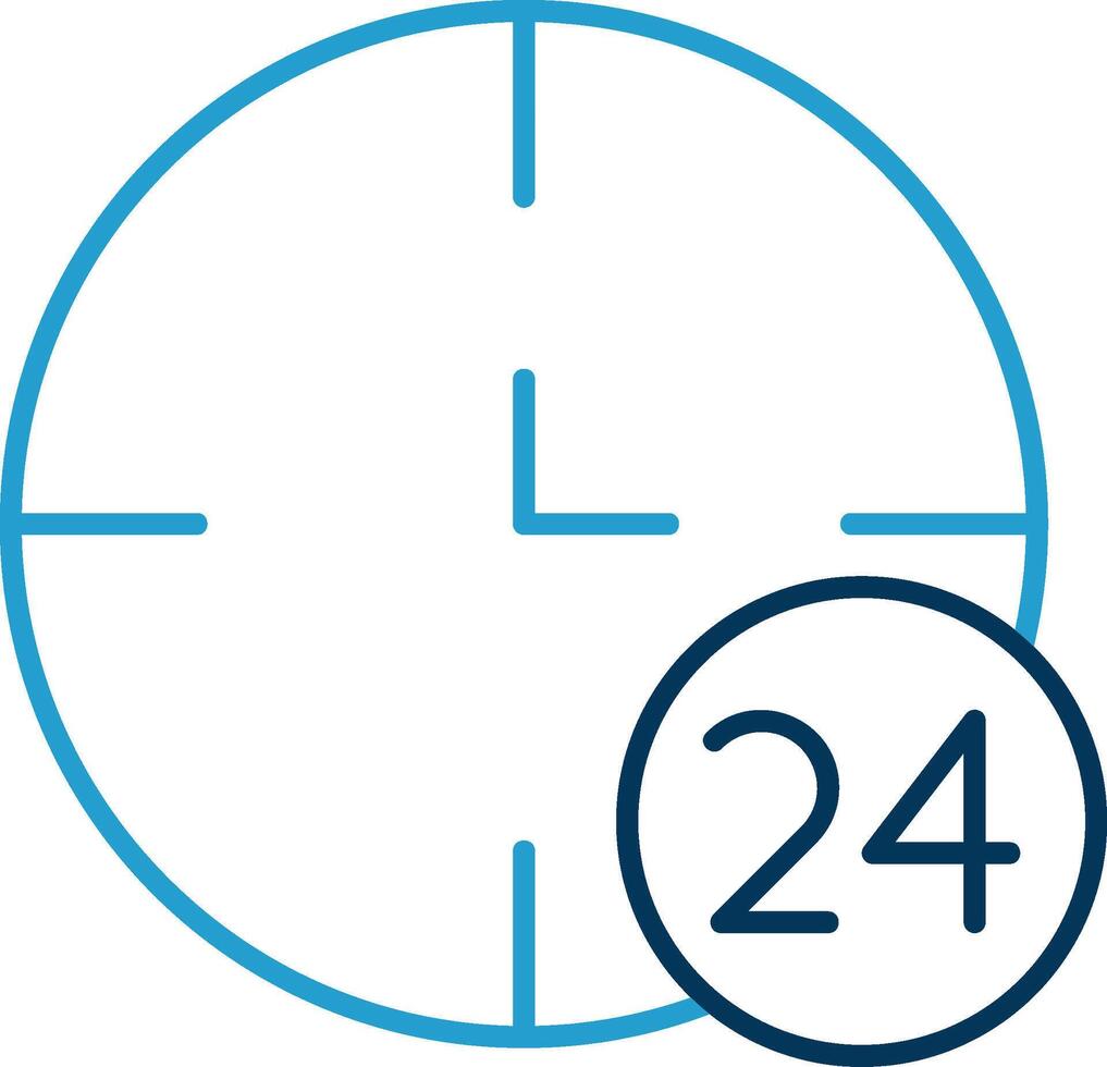 24 horas línea azul dos color icono vector