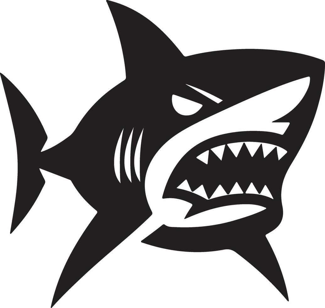 a minimal angry shark flat illustration silhouette, black color silhouette 12 vector