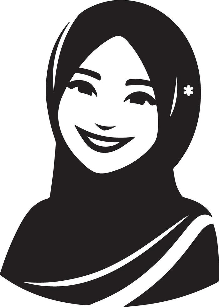 un sonriente hijab mujer plano silueta, negro color silueta 5 5 vector