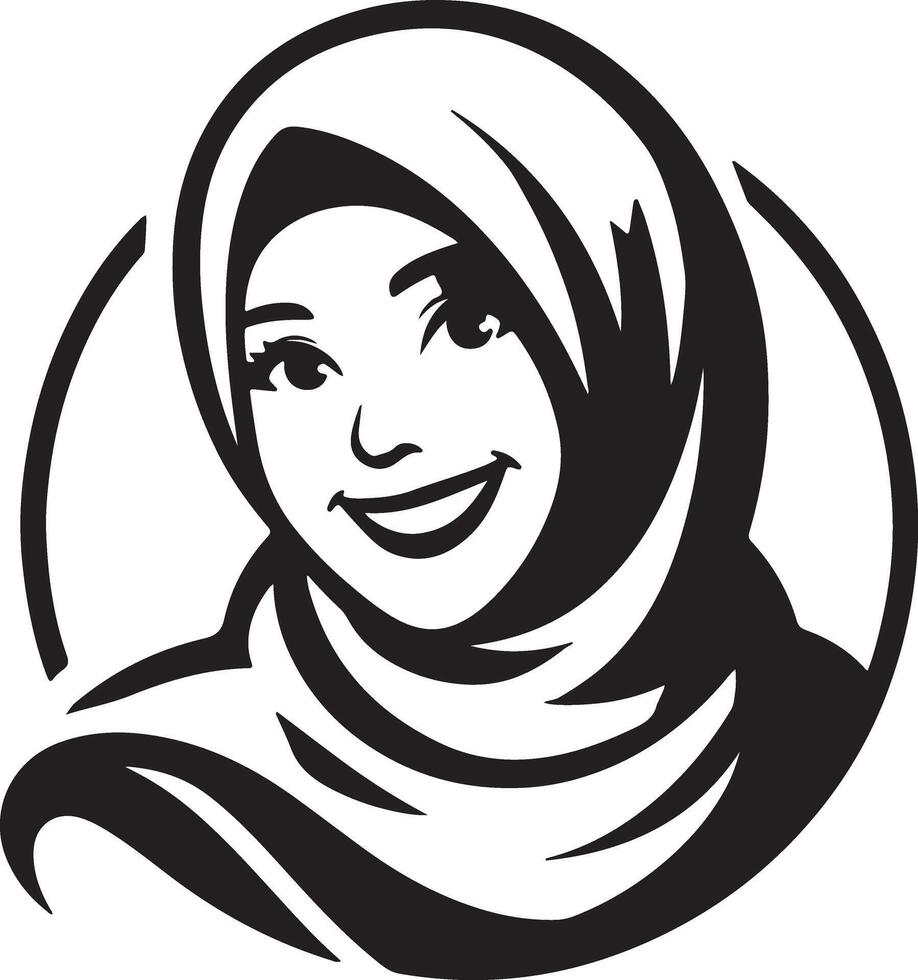 un sonriente hijab mujer plano silueta, negro color silueta 9 9 vector