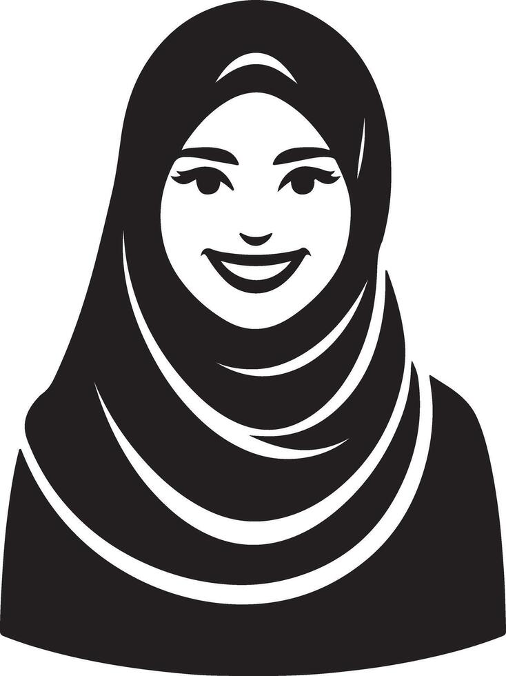 a smiling hijab woman flat silhouette, black color silhouette 16 vector