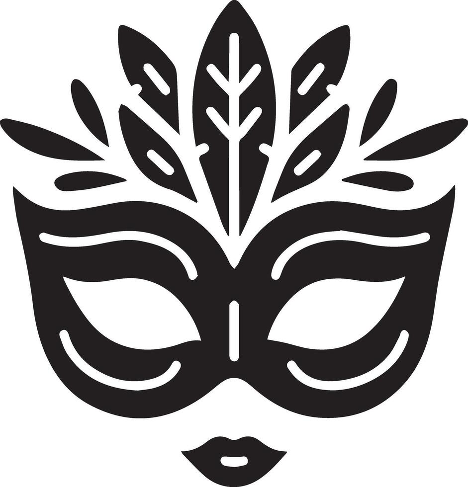 Minimal Carnival mask icon silhouette, white background, fill with black vector