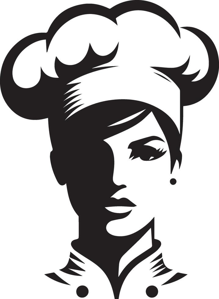 mínimo hermosa hembra cocinero cara silueta, silueta, negro color, blanco antecedentes 11 vector