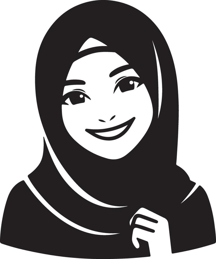 a smiling hijab woman flat silhouette, black color silhouette 14 vector