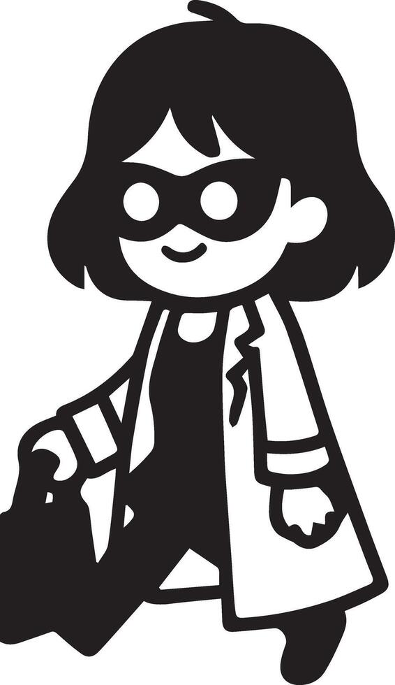 minimal Comic girl funny flat character silhouette, black color silhouette 9 vector