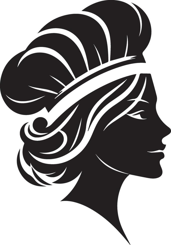 minimal beautiful female chef face silhouette, silhouette, black color, white background 5 vector