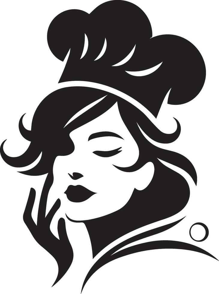 minimal beautiful female chef face silhouette, silhouette, black color, white background 16 vector