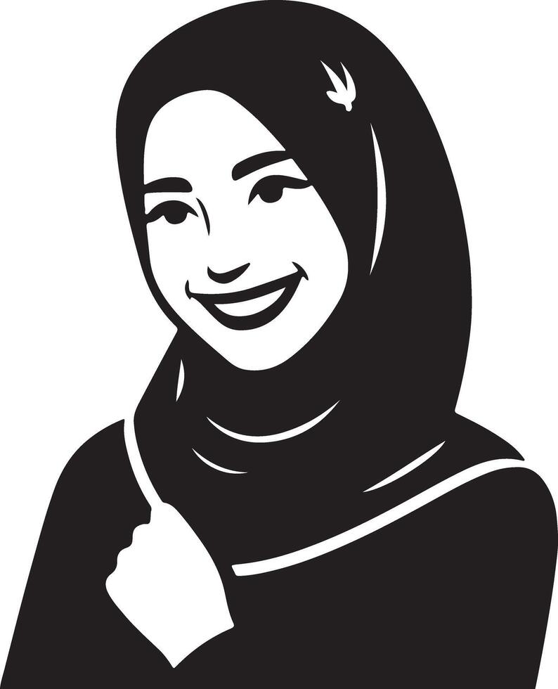 a smiling hijab woman flat silhouette, black color silhouette 17 vector