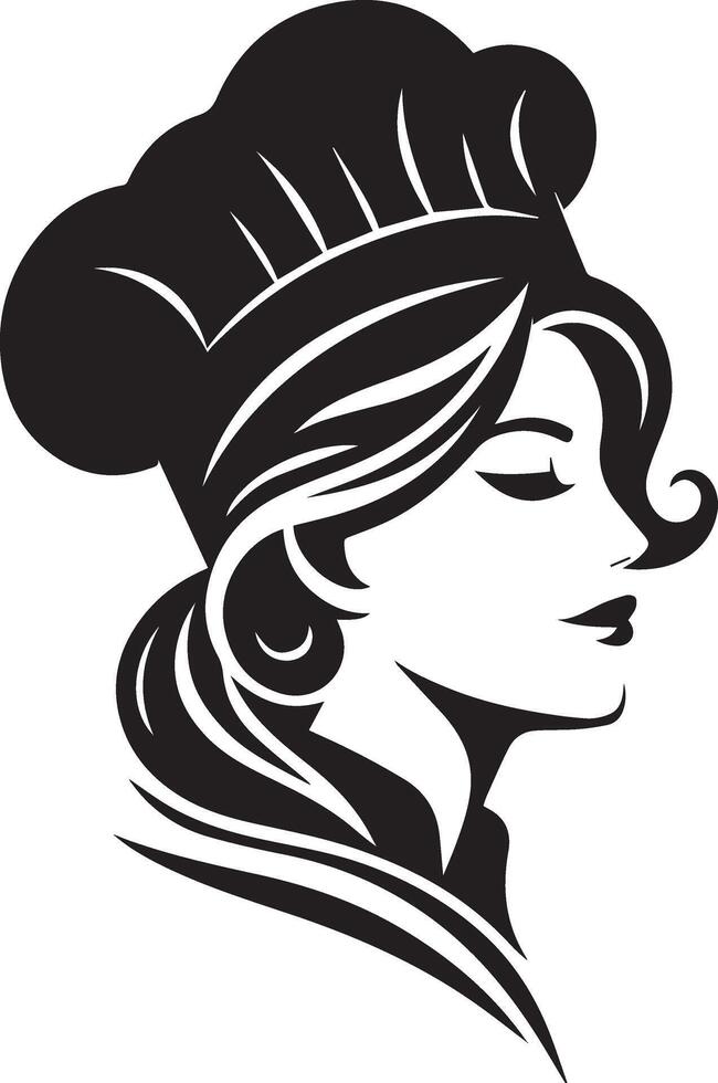 minimal beautiful female chef face silhouette, silhouette, black color, white background 13 vector