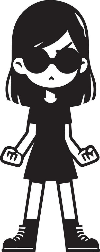minimal Comic girl funny flat character silhouette, black color silhouette 13 vector