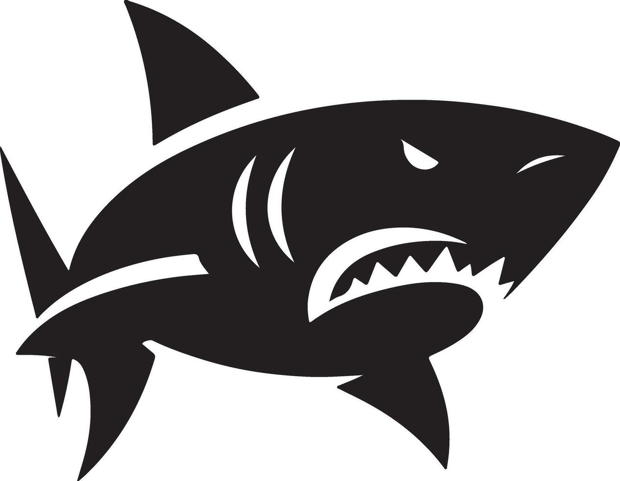 a minimal angry shark flat illustration silhouette, black color silhouette 11 vector