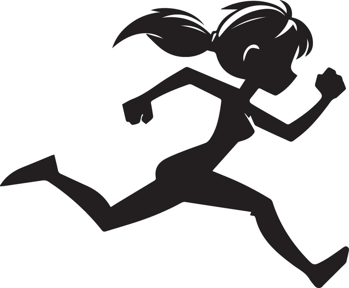 minimal Comic girl Run Fast funny flat character silhouette, black color silhouette, white background 8 vector