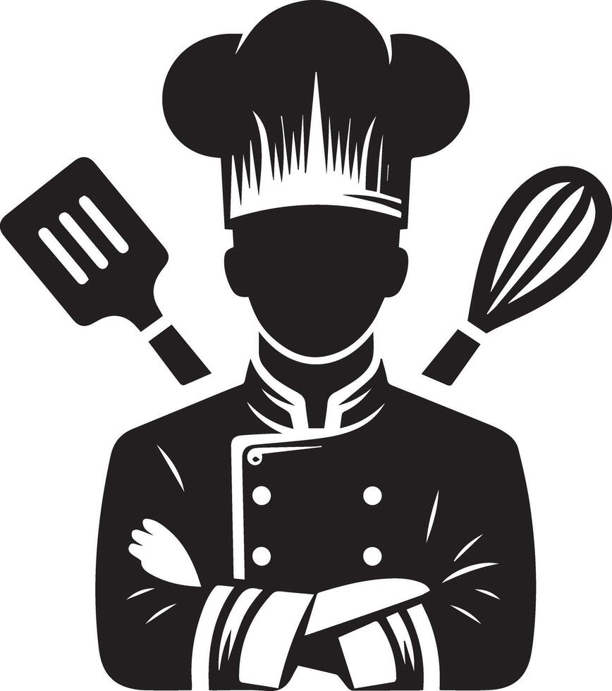 minimal chef uniform and face silhouette, silhouette, black color, white background 11 vector