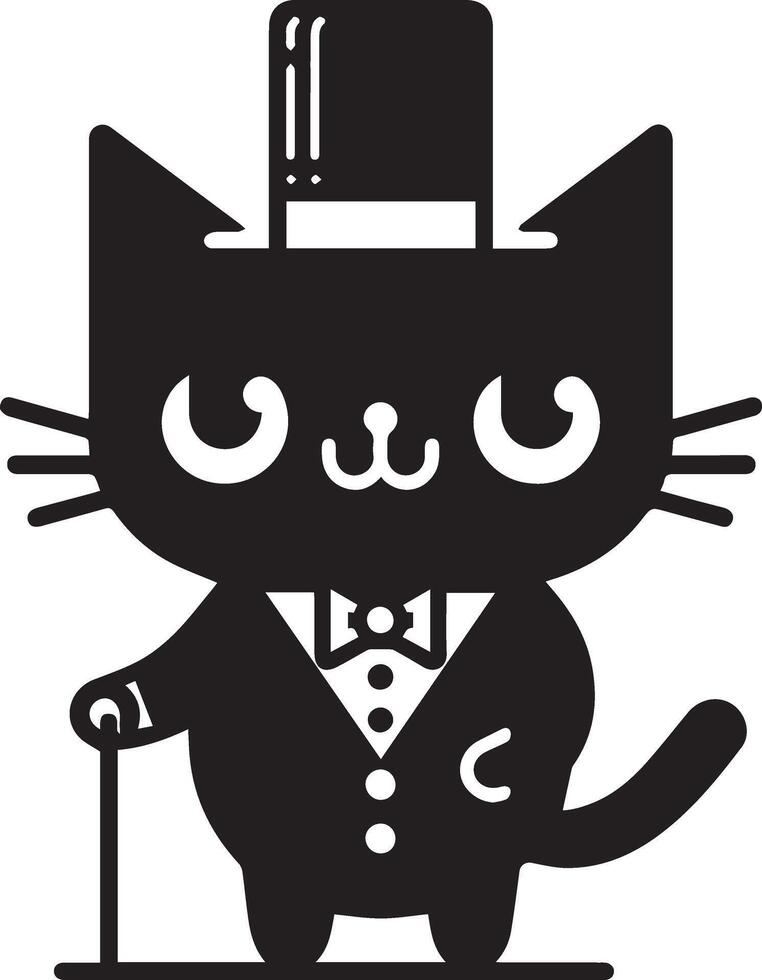 Minimal Funny Character, Mr. cat, silhouette, black color silhouette, white background 16 vector