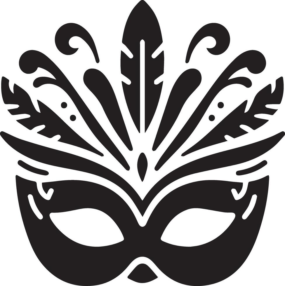 Minimal Carnival mask icon silhouette, white background, fill with black vector