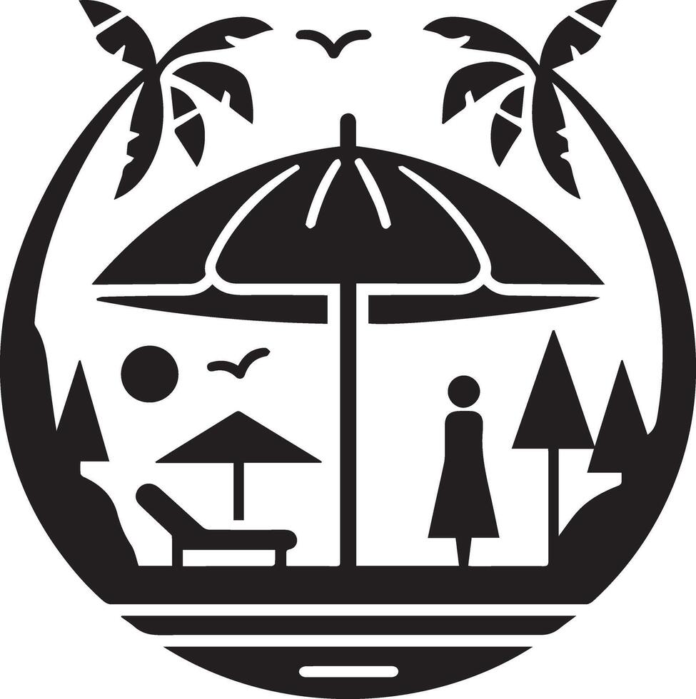 Minimal Outdoor parasol icon silhouette, white background vector
