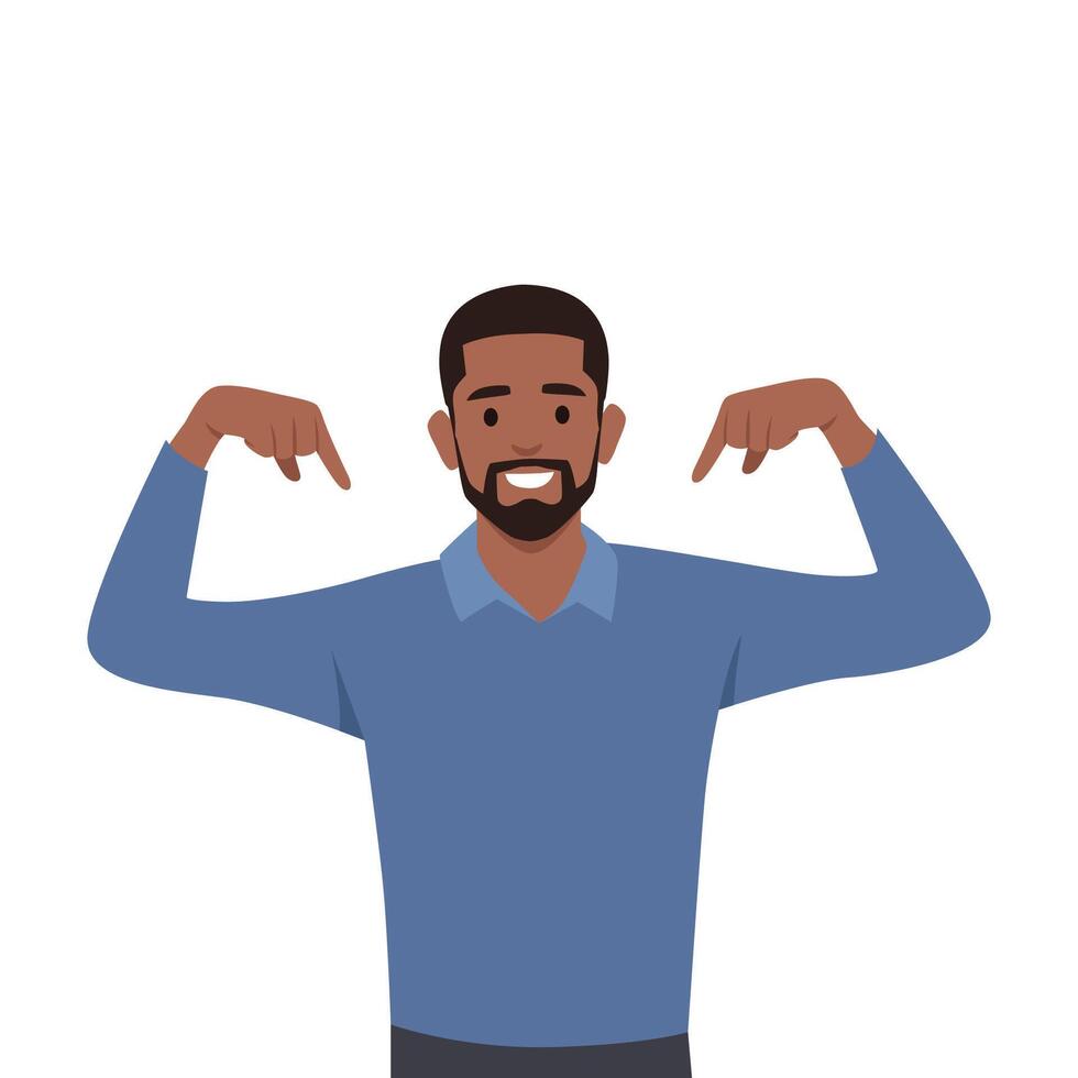 Young man High self esteem concept. Proud young man pointing at himself with both hands. vector