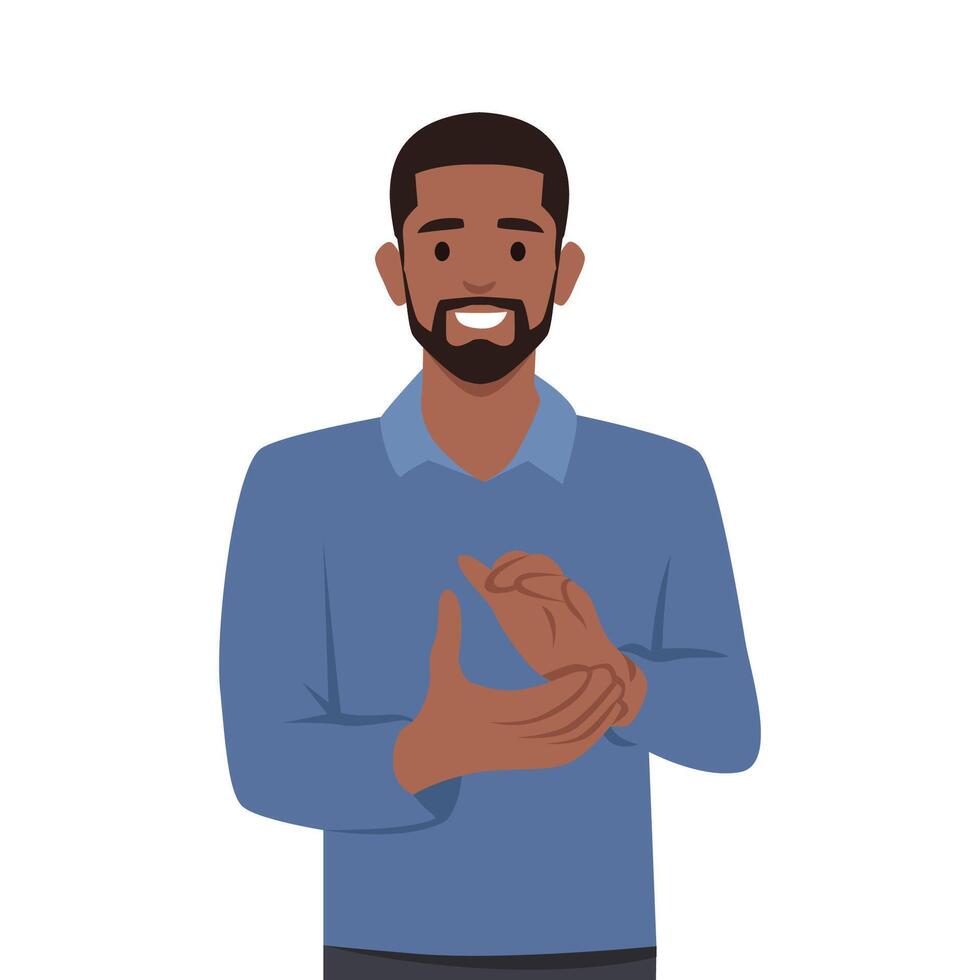 Young black man clapping and applauding happy and joyful concept. vector