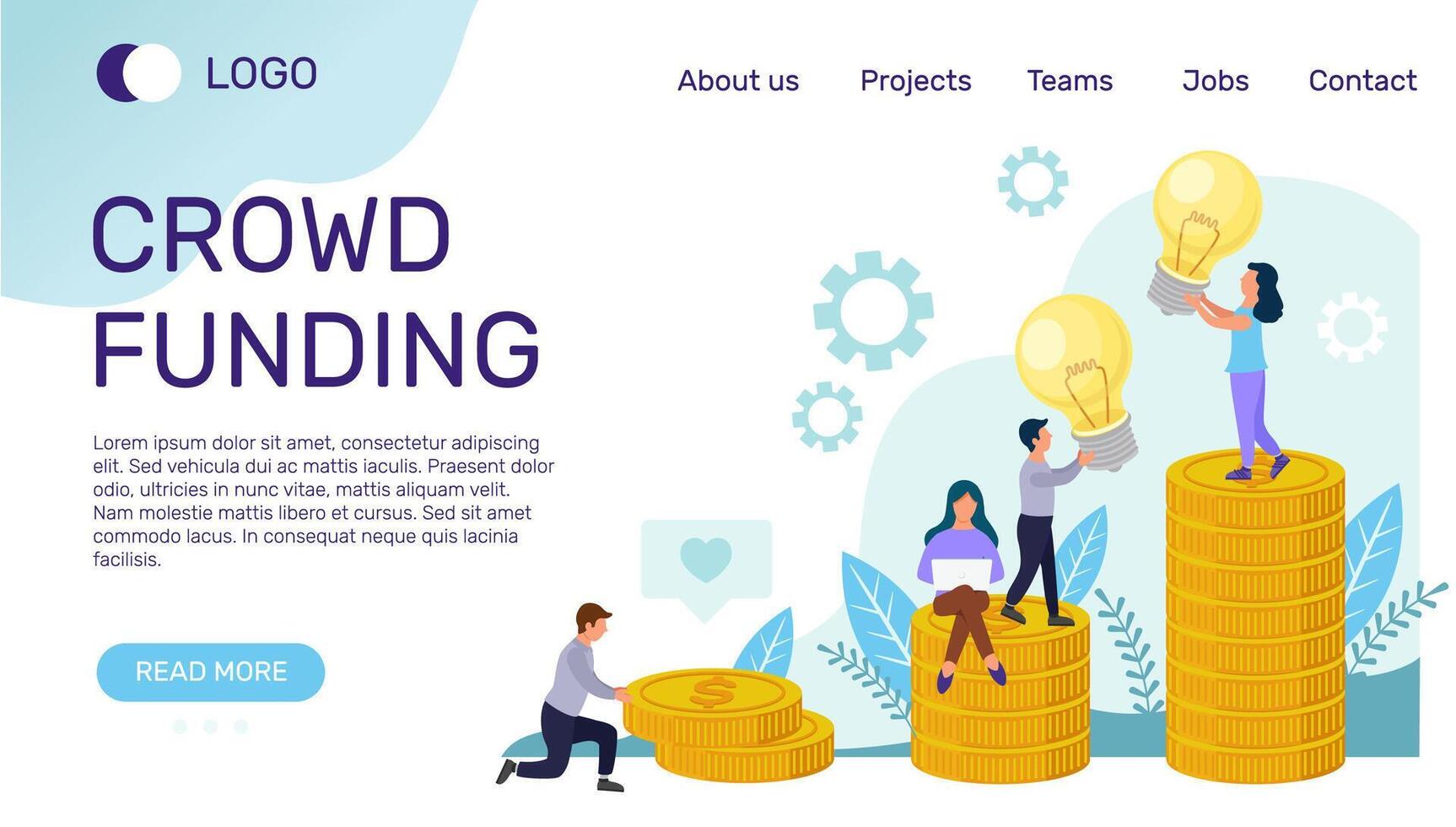 Web page template of Crowdfunding, business partnership, collective collaboration of people, financial support vector