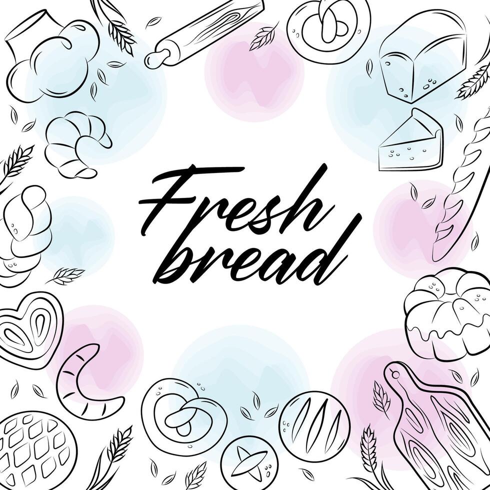 Fresh bread. Bakery house frame. Menu. Traditional style. vector