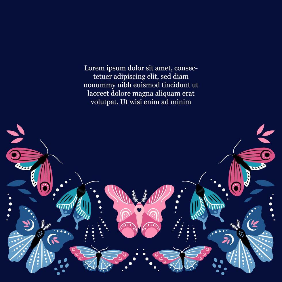 Beautiful template frame with butterflies for social media, greeting card, invitation. Place for text. vector