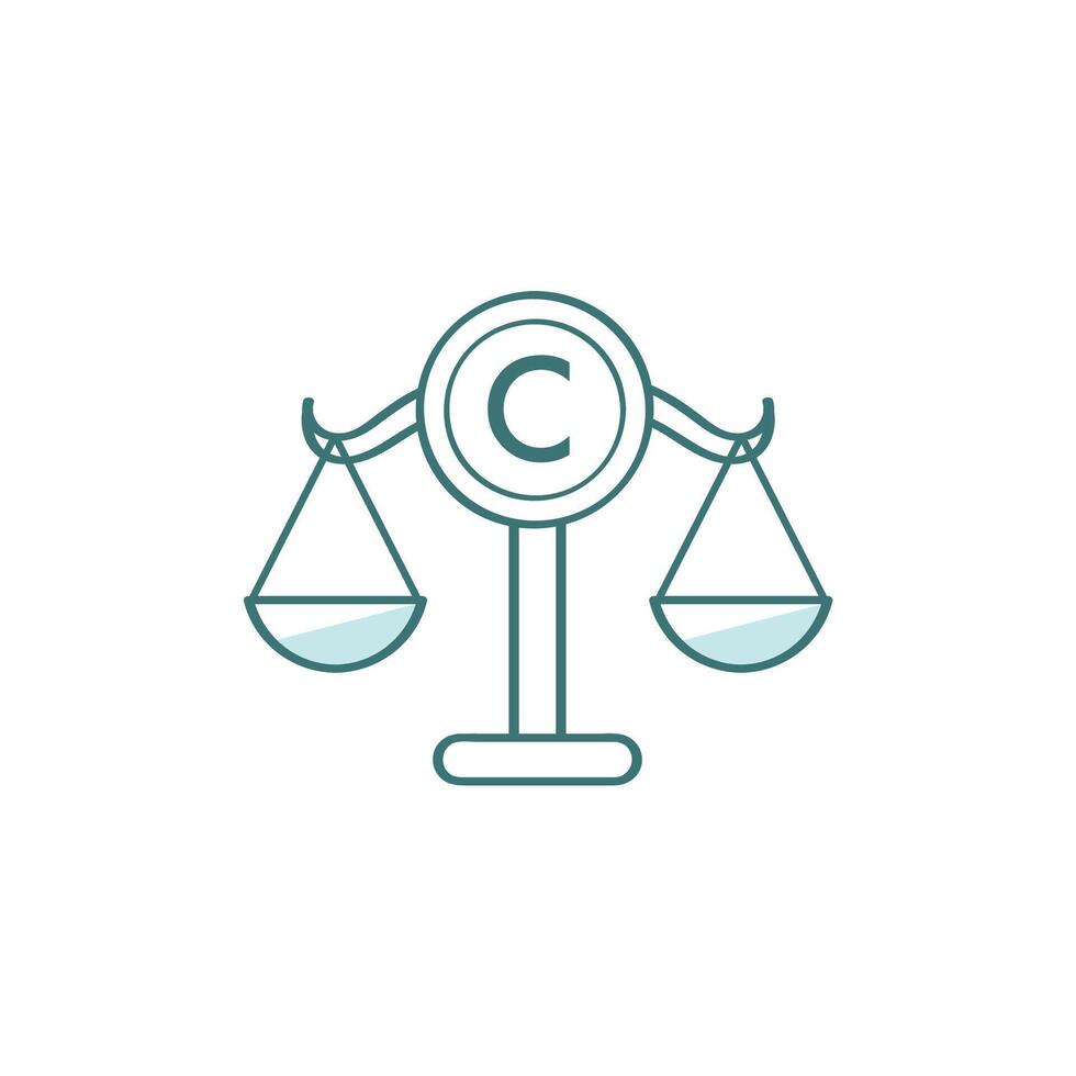Intellectual property law. Copyright protection. Scales. vector