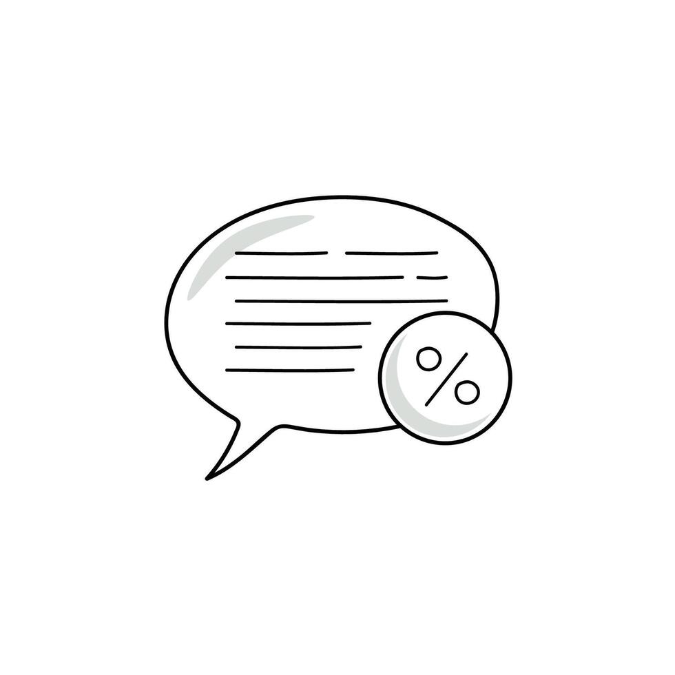 Cloud of thoughts. Speech bubble. The percent symbol. Financial chat, blog. vector