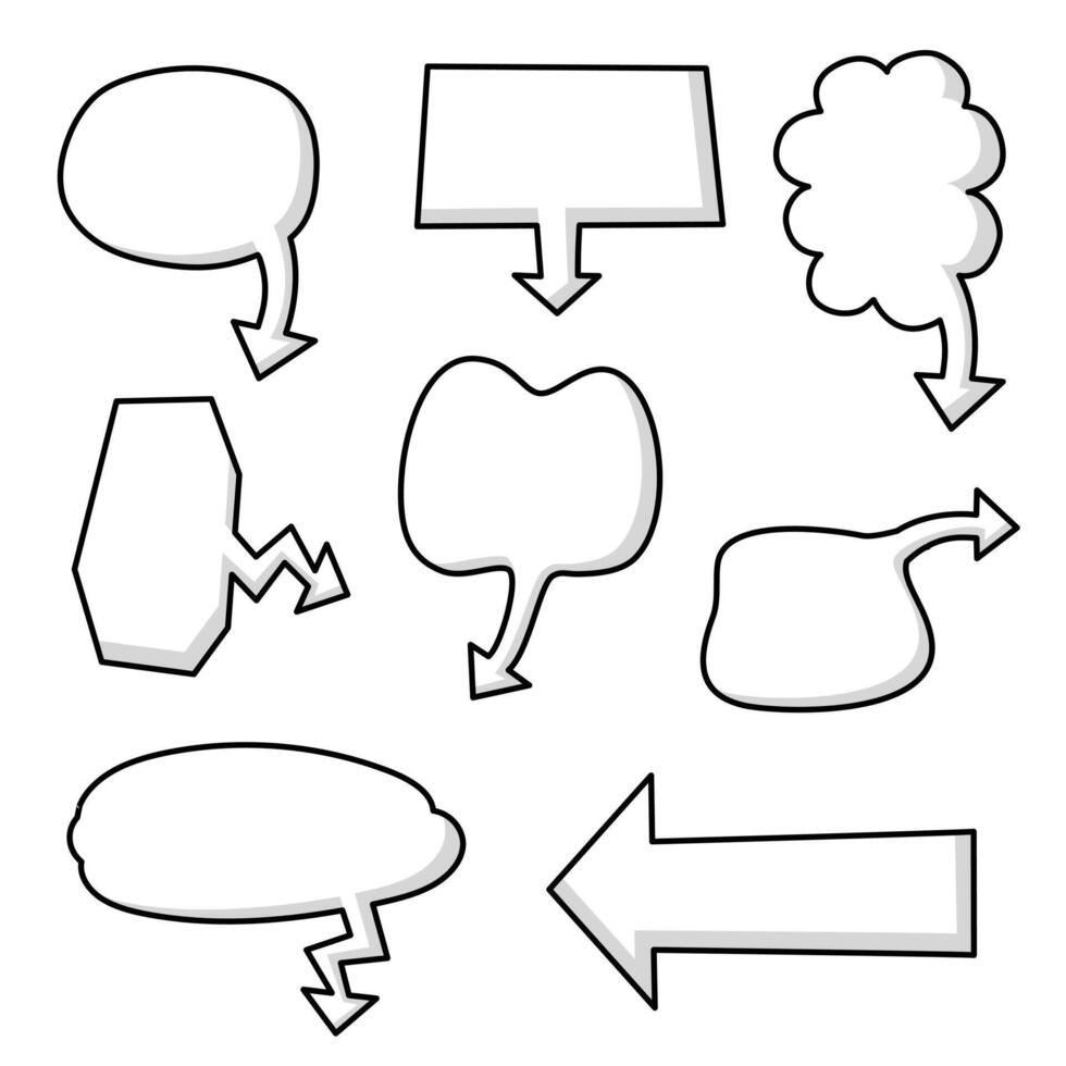 collection set of black and white speech bubble balloon with arrow point, think speak talk text box banner vector