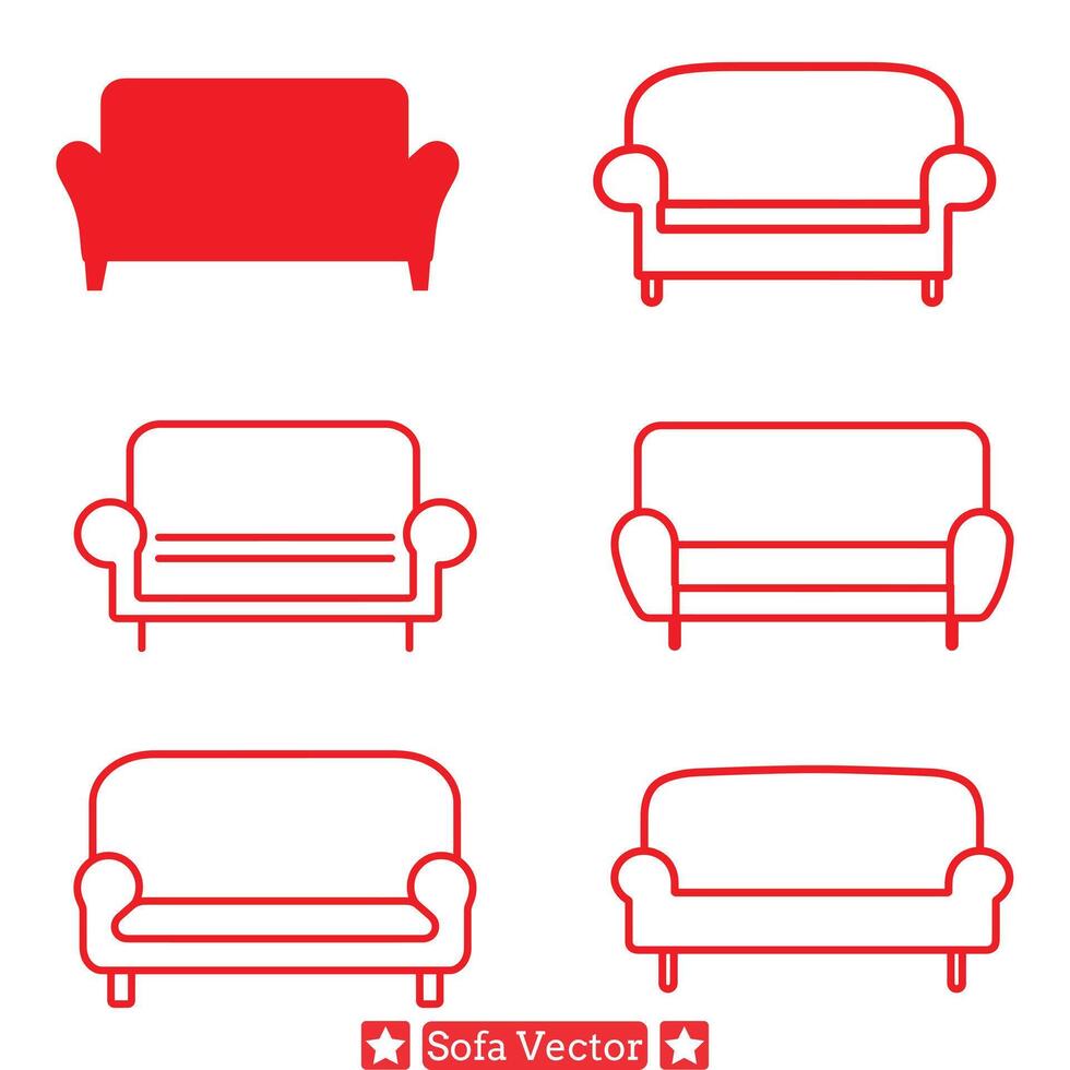 retro sofá clipart haz Clásico inspirado mueble siluetas para nostálgico interior peinado vector